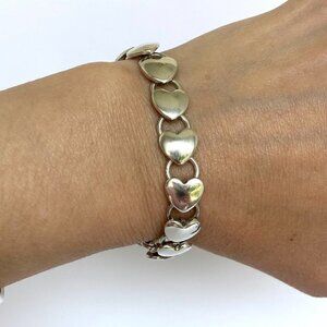 Solid Sterling Silver 925 Stacking Heart Link Toggle Clasp Bracelet Sz 6.5" 20g